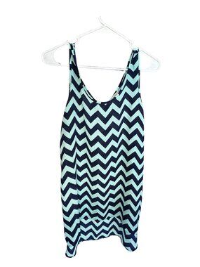 Pink Republic Tunic Top Blue Aqua Zig Zag Stripe Sheer Women's Size Medium